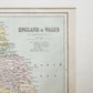 Antique 19th-Century Map of England & Wales by J. Bartholomew in Custom Black and Gold Frame
