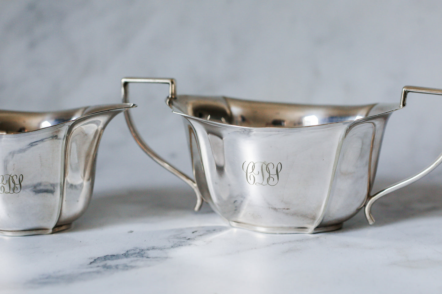 Alexander Clark Co. London Silverplate Sugar & Creamer Set, Monogrammed & Dated 1930