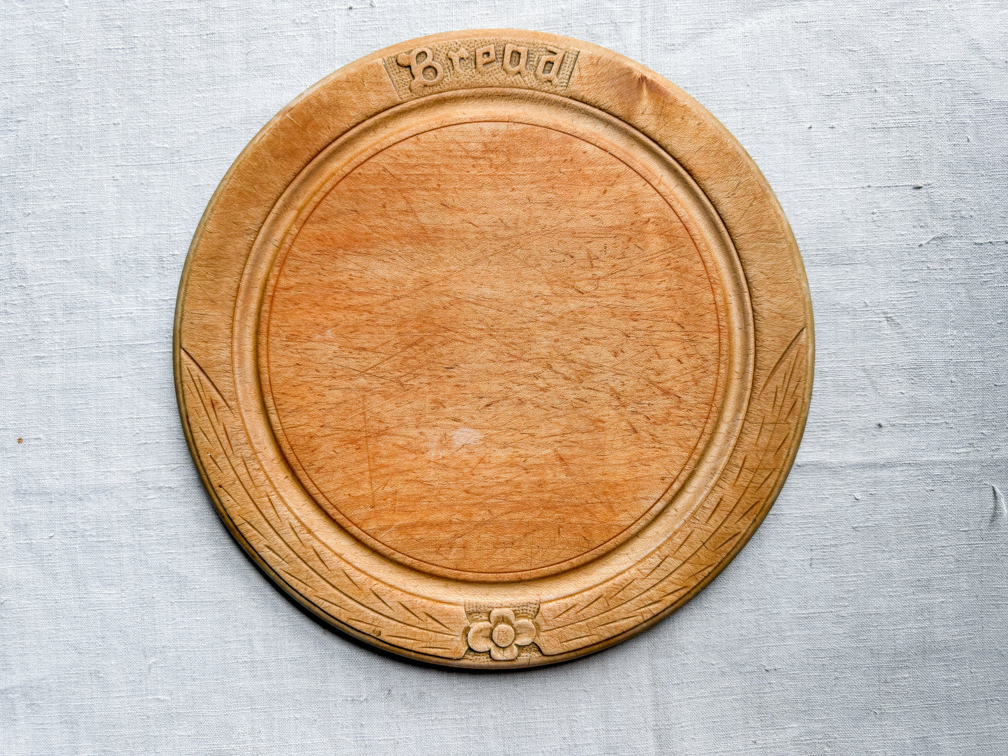 Vintage English Carved "Bread" Board with Stylized Flower