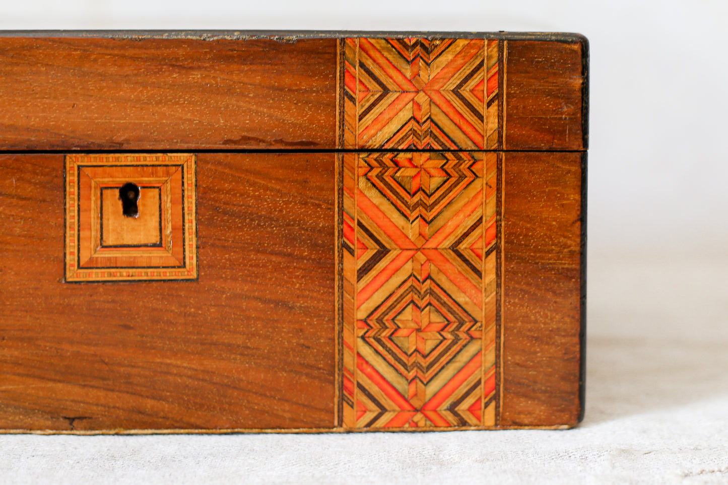 Antique Parquetry Inlaid Tunbridge-Style Stationery Box, c. 1870
