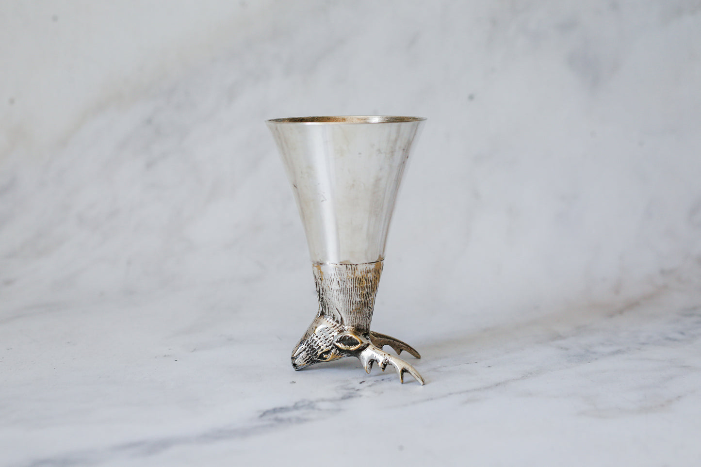 Antique English Silver-Plated Stag Head Stirrup Cup