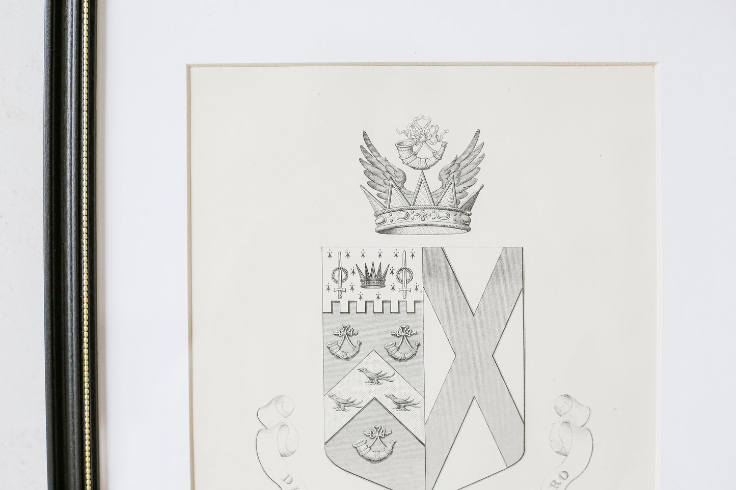 19th Century Coat of Arms of Col. Whitehead, Uplands Hall, Lancashire | Contemporary Black and Gilt Frame