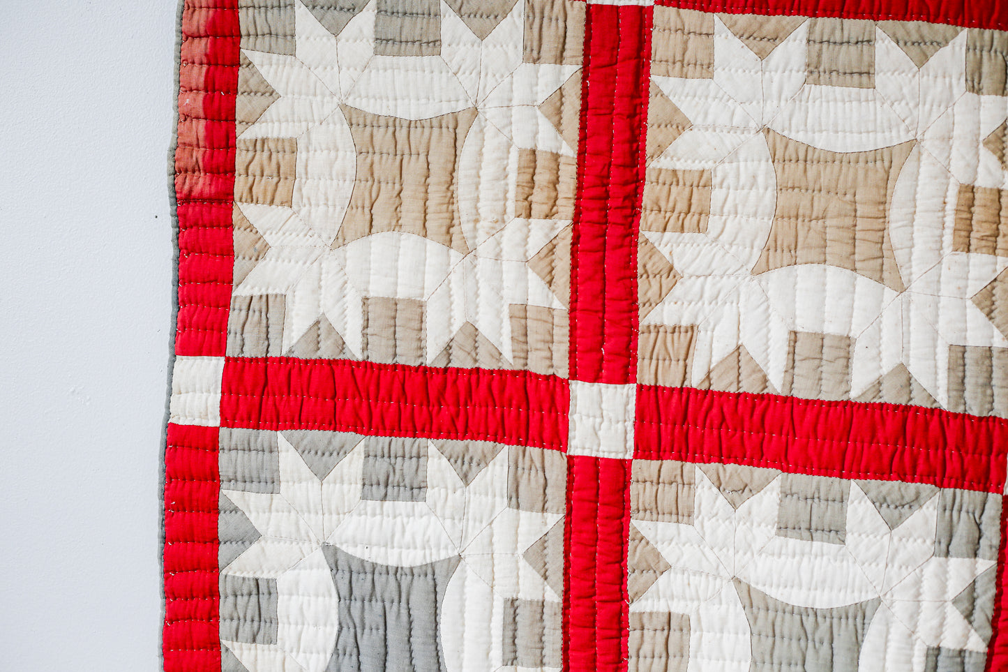 All Hands Round Vegetable Dyed Green and Turkey Red Quilt, c1880