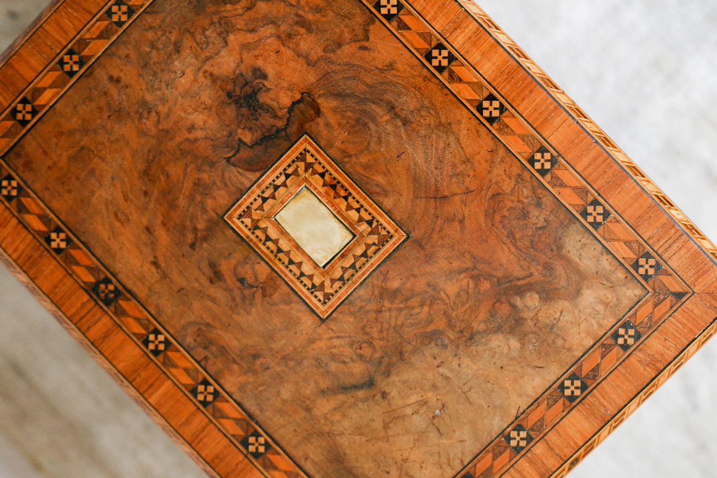 Antique Burr Walnut Tunbridge-Style Stationery Box, c. 1870