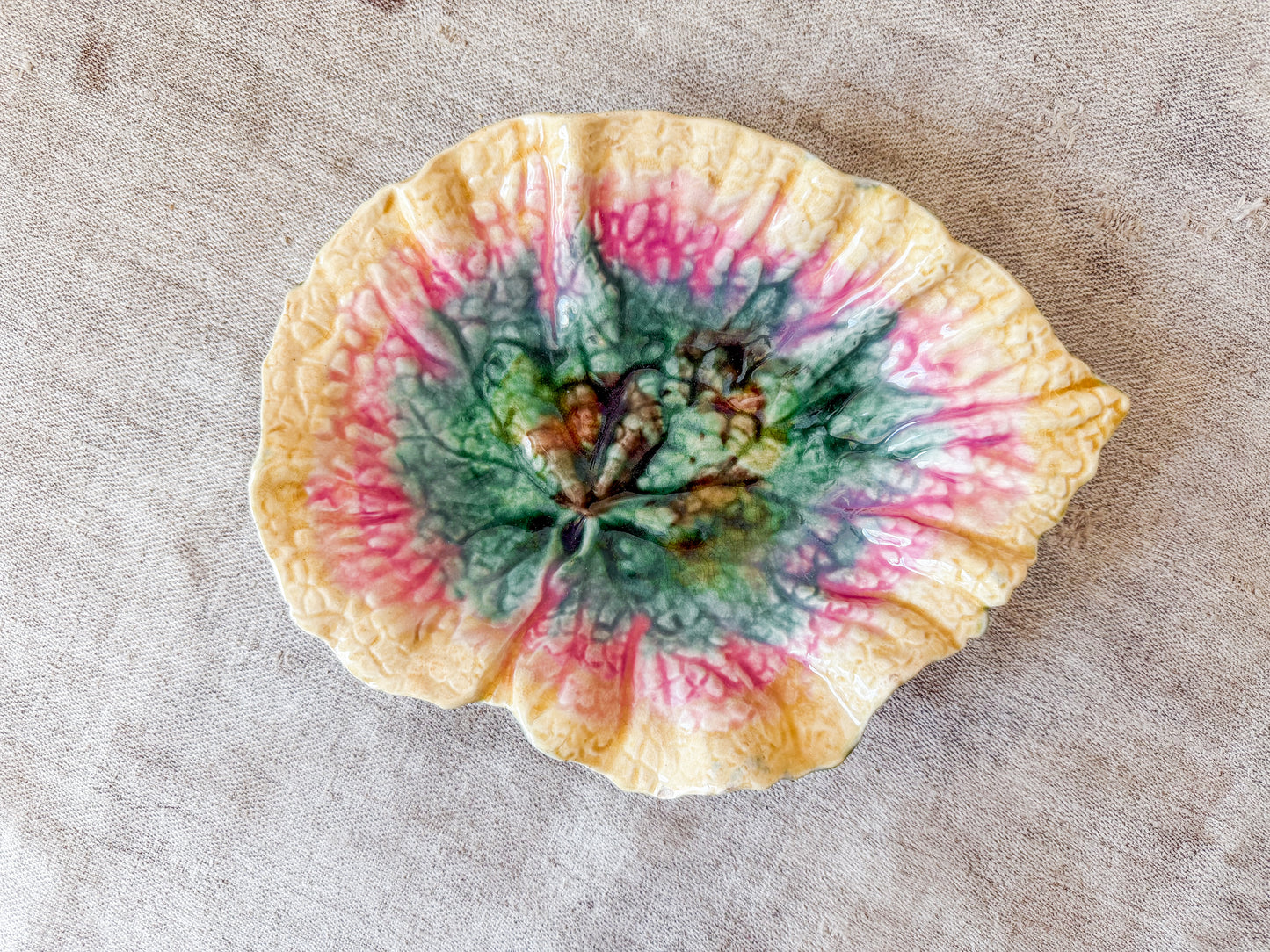 Antique Etruscan Majolica Begonia Leaf Tray by Griffin Smith & Hill, c1870
