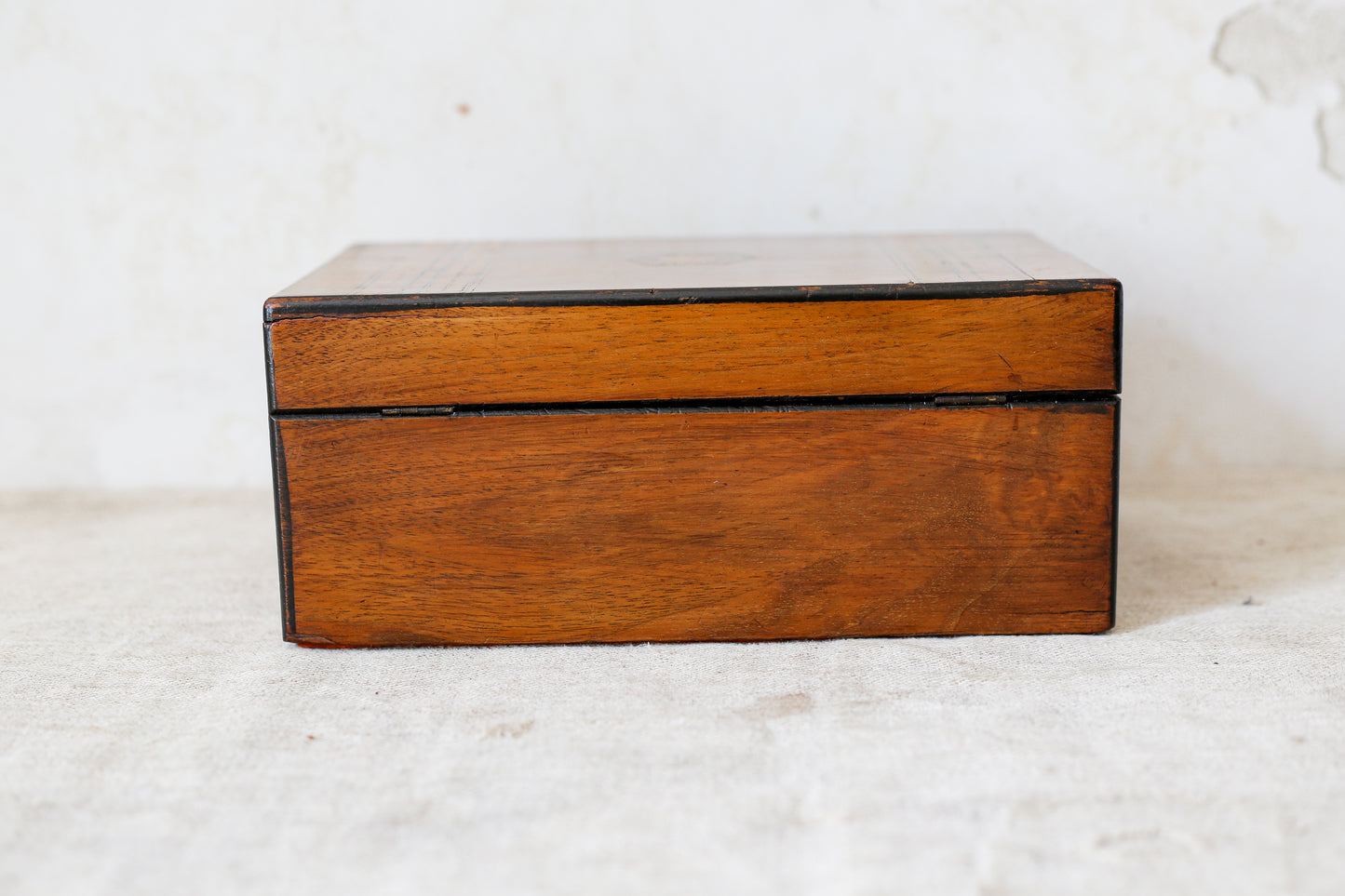 Antique Small Parquetry Chevron Inlaid Tunbridge-Style Stationery Box, c. 1870