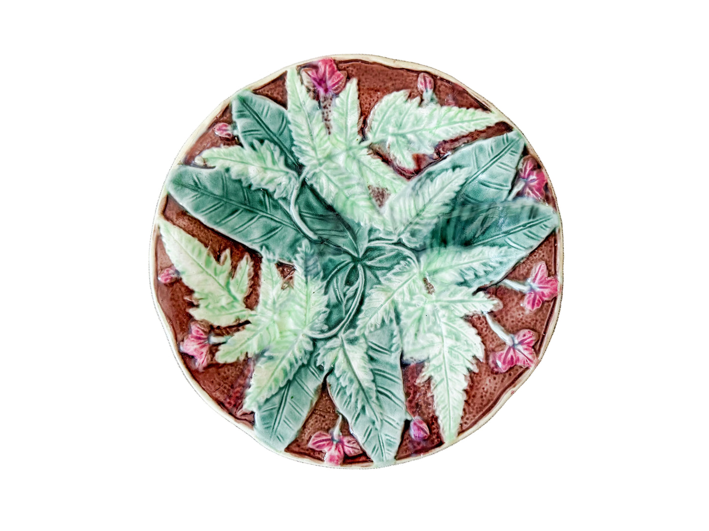 Antique Victorian Majolica Fern & Flower Plate, Attrib. to Thomas Forester, c1870