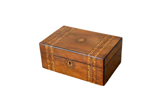 Antique Small Parquetry Chevron Inlaid Tunbridge-Style Stationery Box, c. 1870
