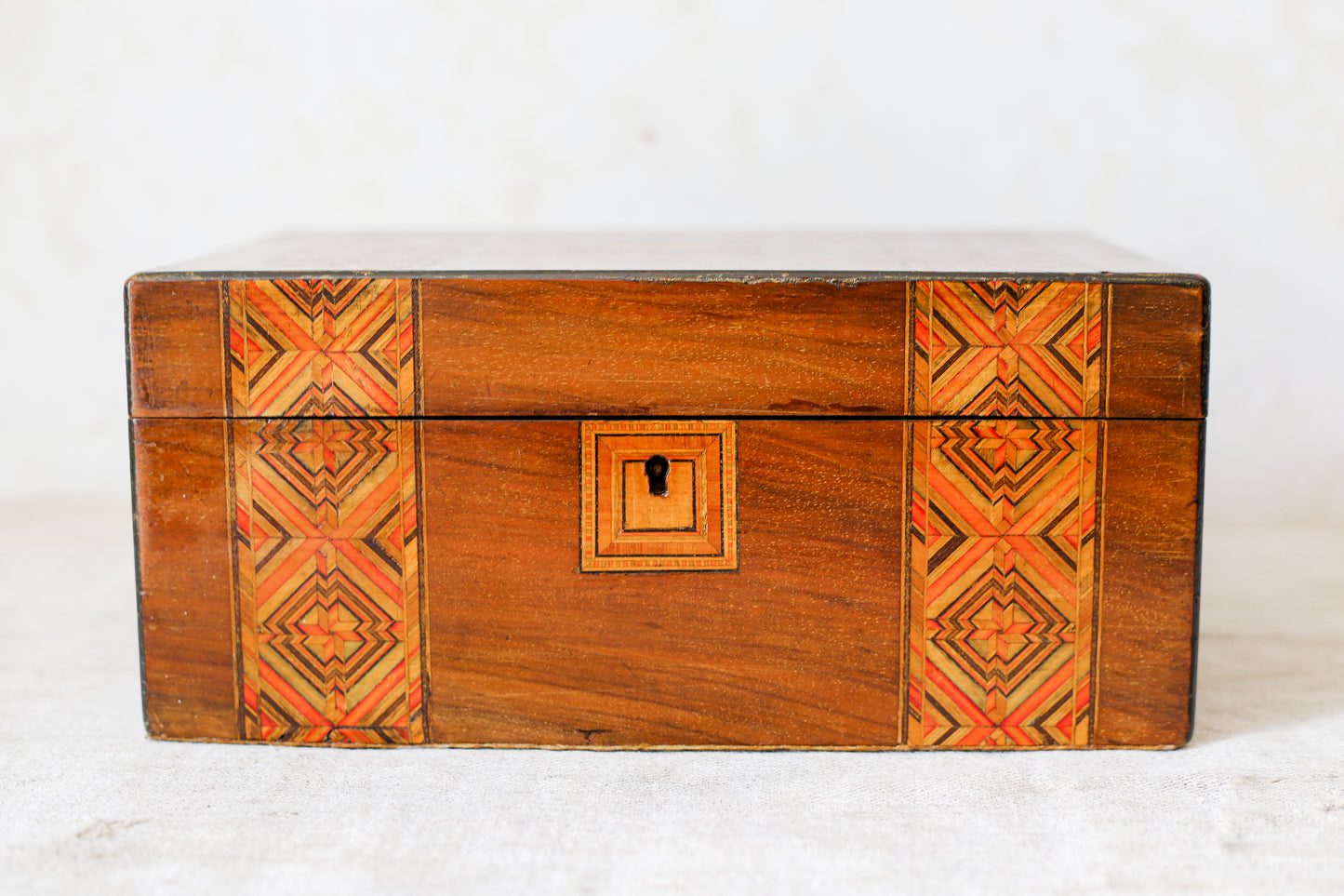 Antique Parquetry Inlaid Tunbridge-Style Stationery Box, c. 1870