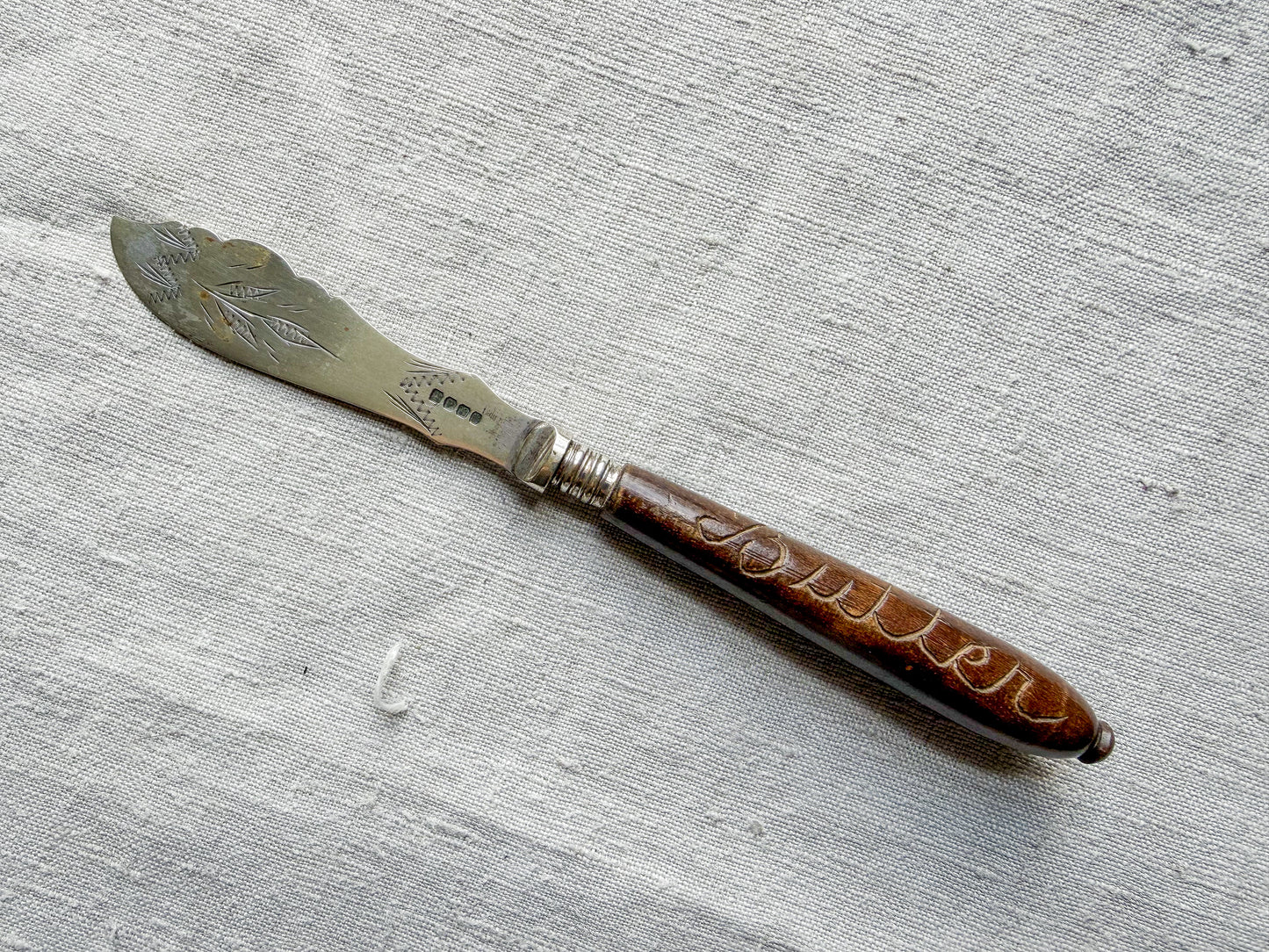 Midcentury Ornate Butter Knife with Carved Handle