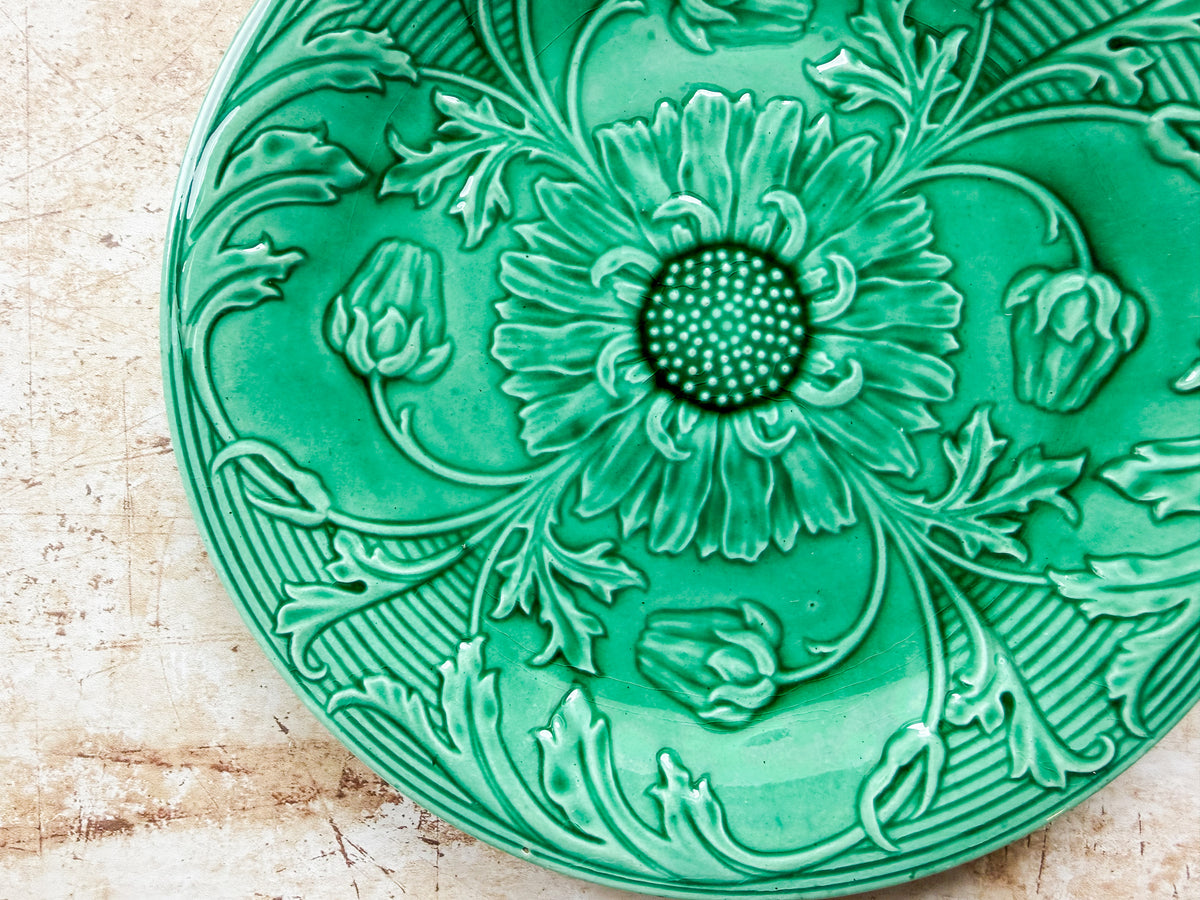 Antique Majolica Sunflower and Buds Greenware 8" Plate