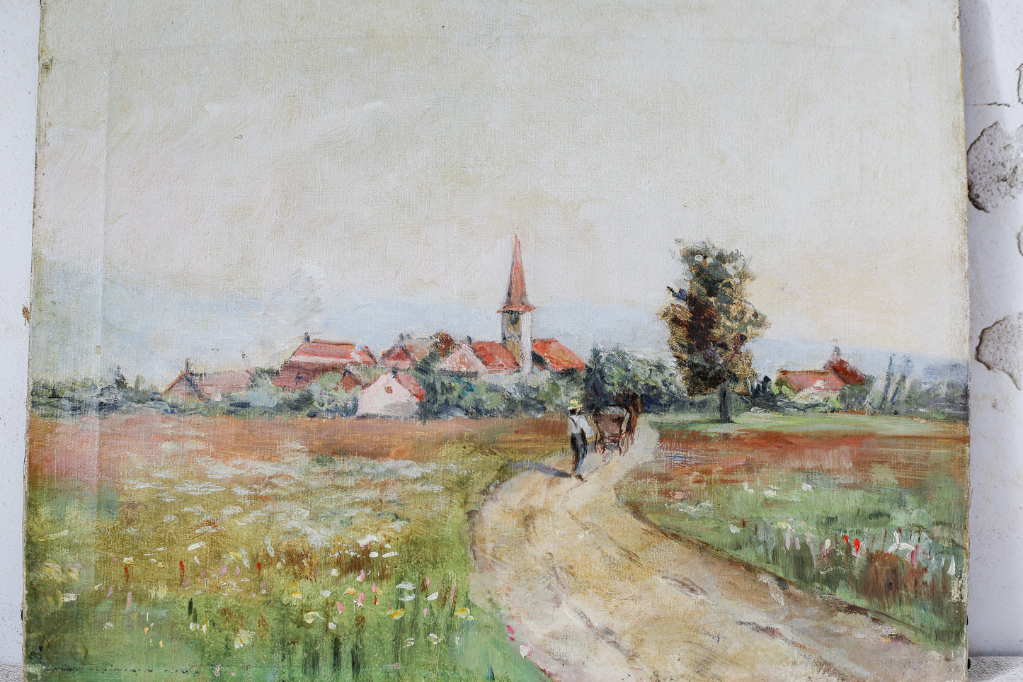 Antique Impressionist Countryside Landscape Oil Painting, c1920