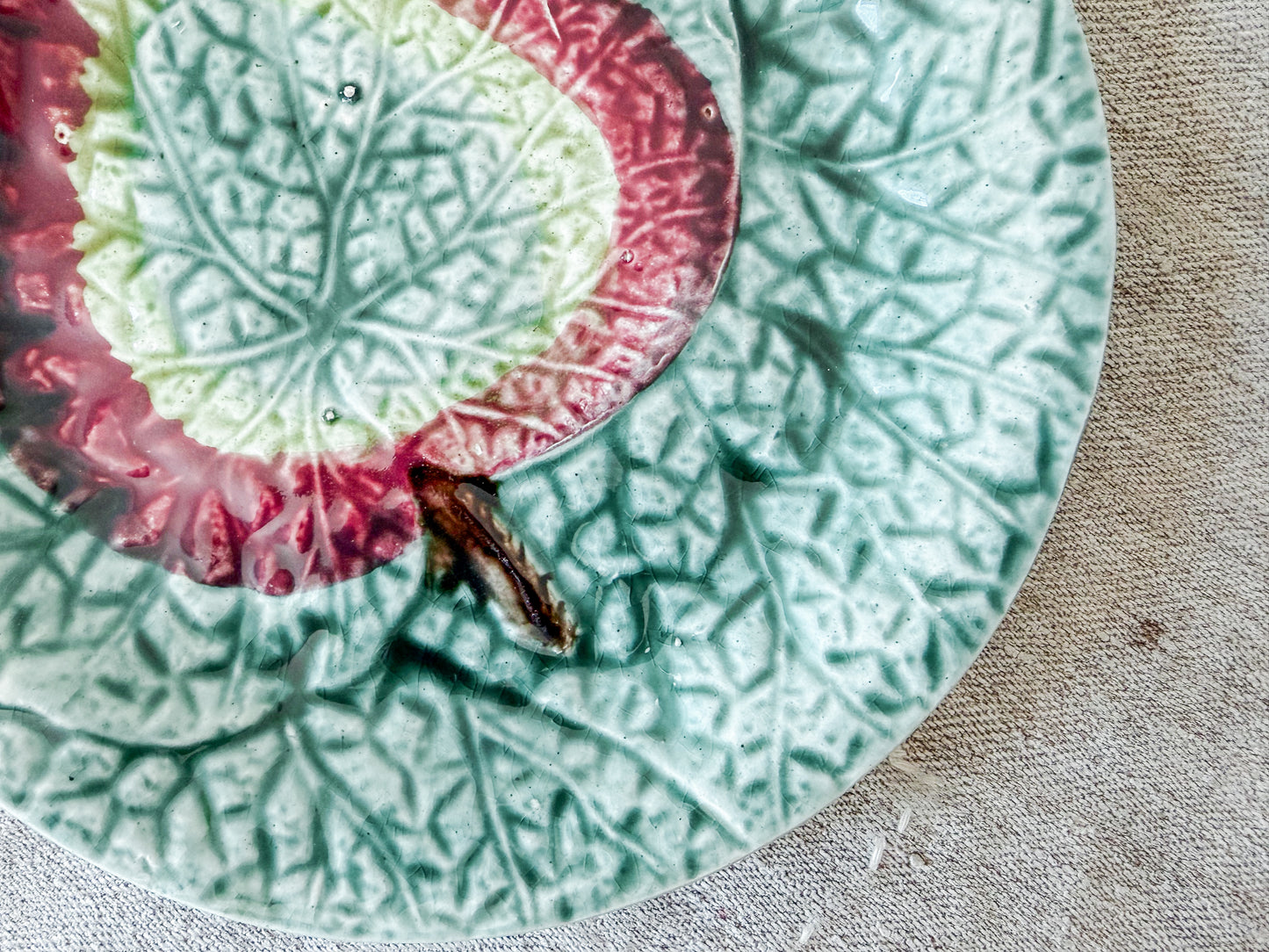 Majolica Green and Magenta Begonia Leaf Plate, c1880