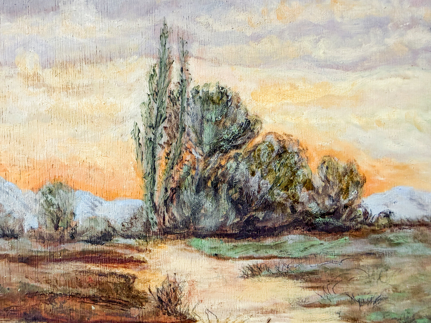 "Spring Mood in the Moor" German Painting on Wood Panel, Signed by R. Hober
