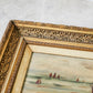 Antique British Coastal Scene Oil Painting in Gilt Wood Frame, c1900