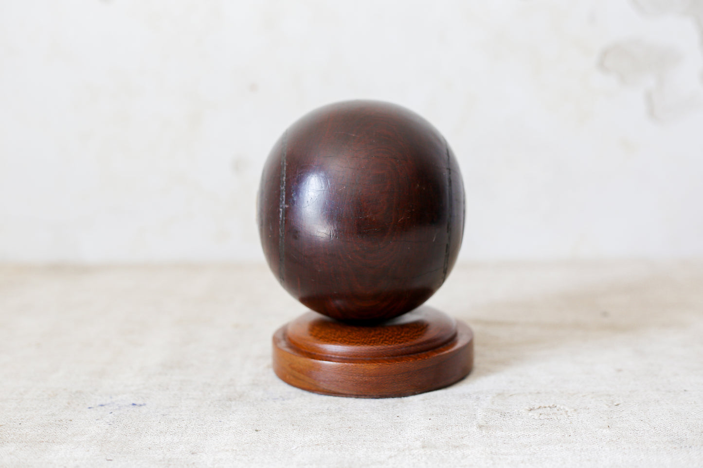 Edwardian Lignum Vitae Lawn Ball on Wooden Stand