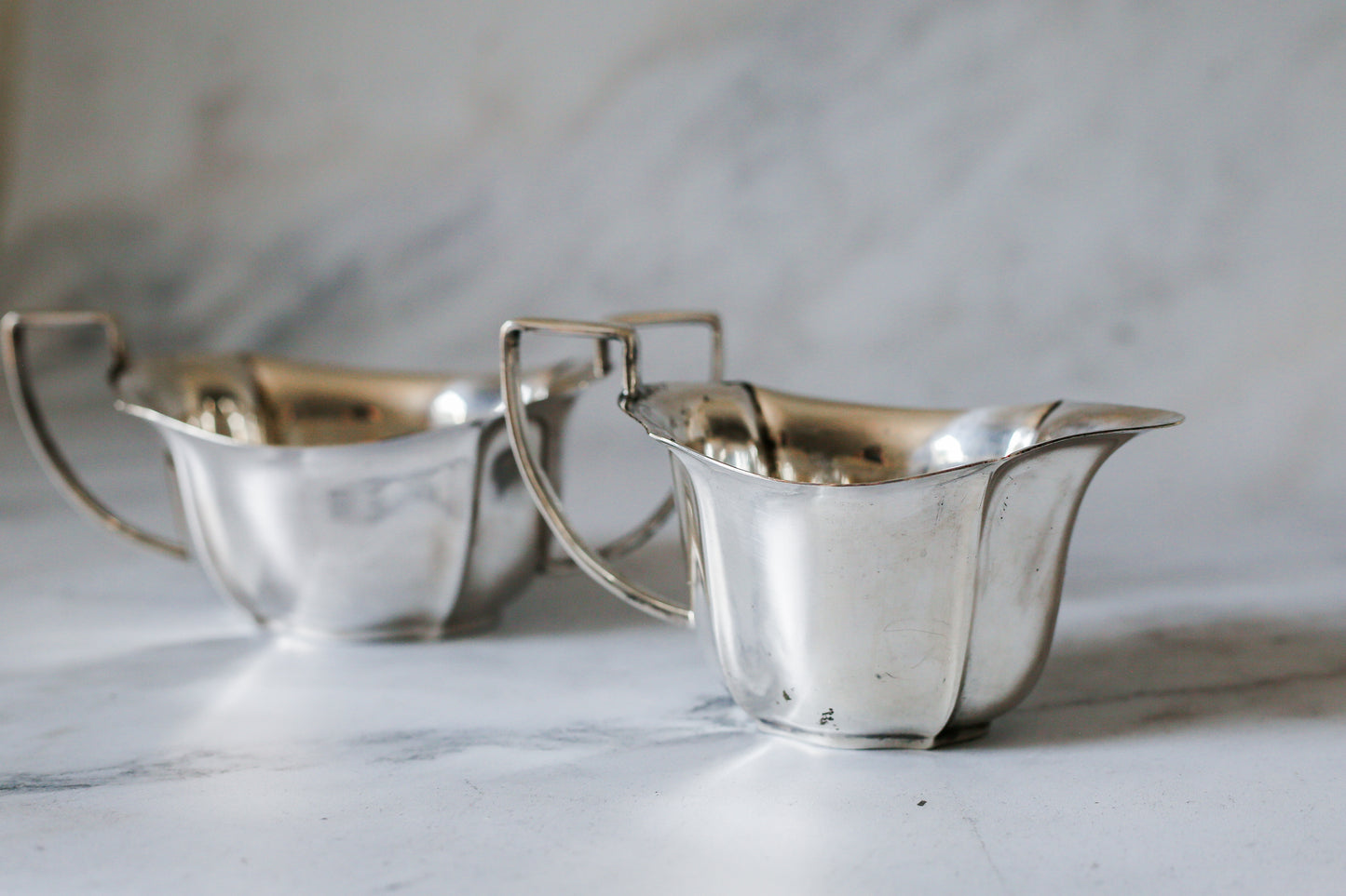 Antique Art Deco Harrison Fisher & Co Silverplate Sugar Bowl & Creamer Set, c1920