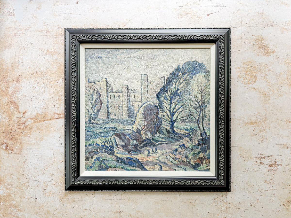 Early 20th-Century Post-Impressionist Landscape Oil Painting in Custom Black and Linen Frame