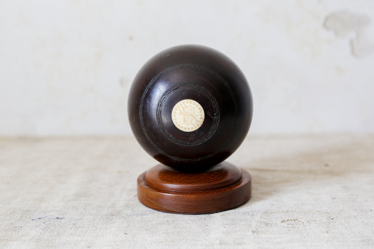 Edwardian Lignum Vitae Lawn Ball on Wooden Stand