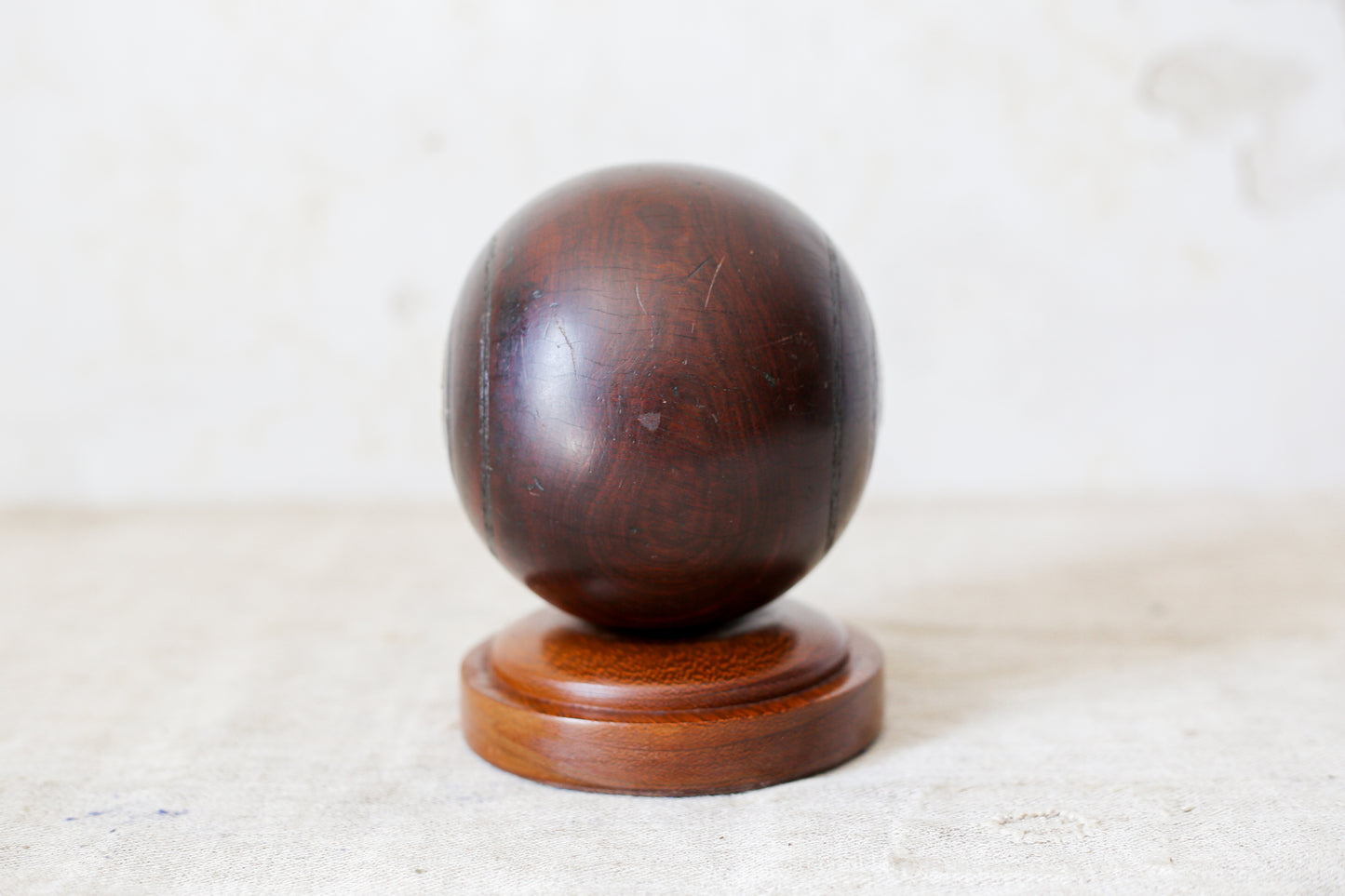 Edwardian Lignum Vitae Lawn Ball on Wooden Stand