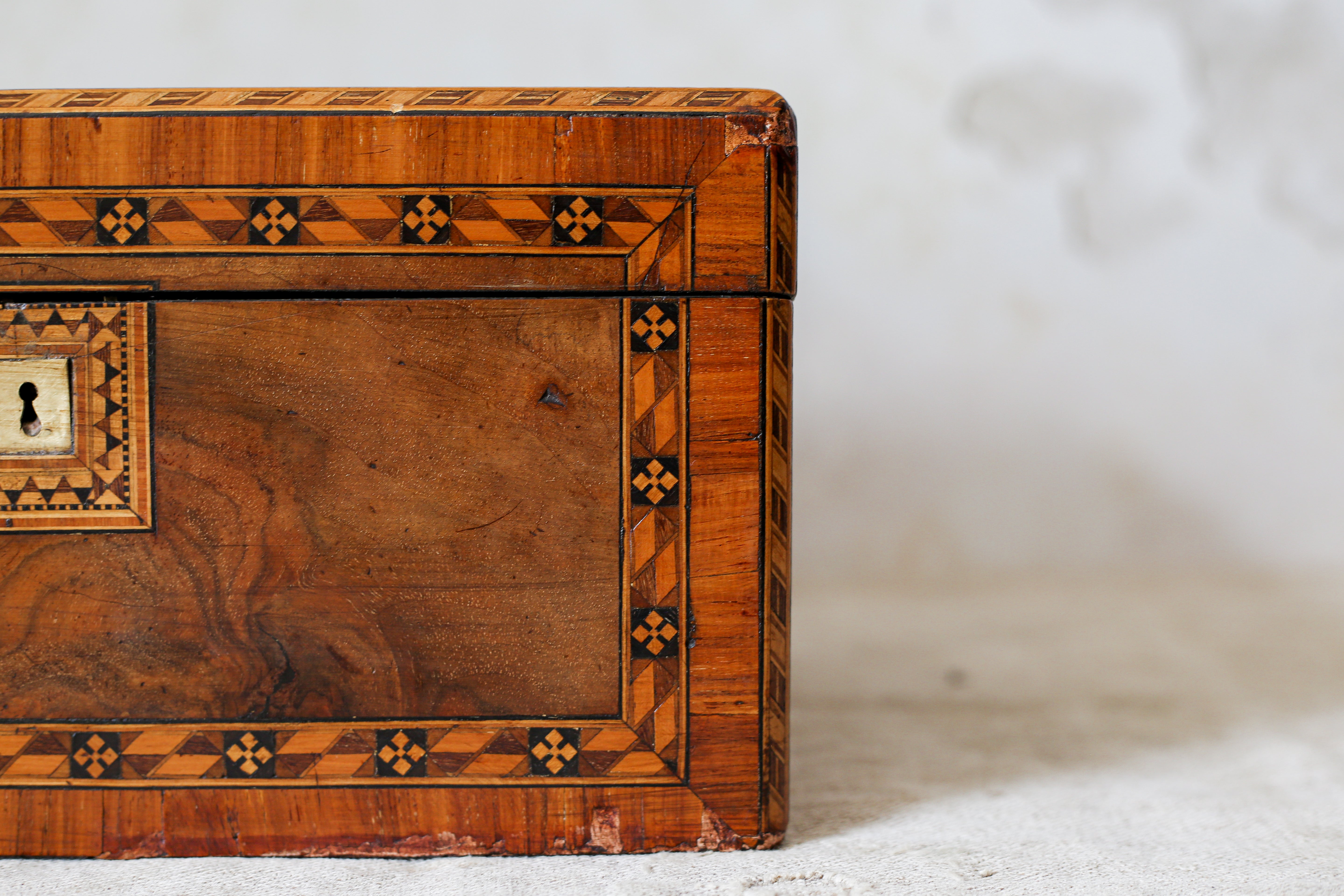 Antique Burr Walnut Tunbridge-Style Stationery Box, c. 1870