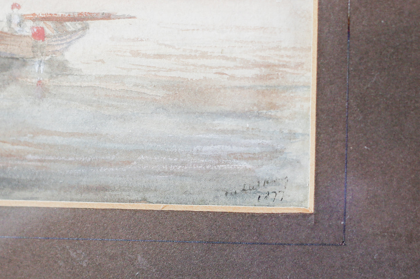 Antique 1877 Maritime Fishing Scene Watercolor Painting