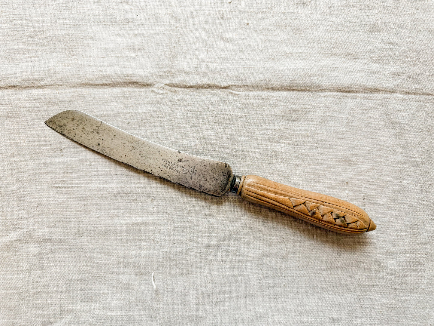 Wheat Carved Bread Knife with J. Ireland Blade, c1920