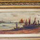Antique British Coastal Scene Oil Painting in Gilt Wood Frame, c1900