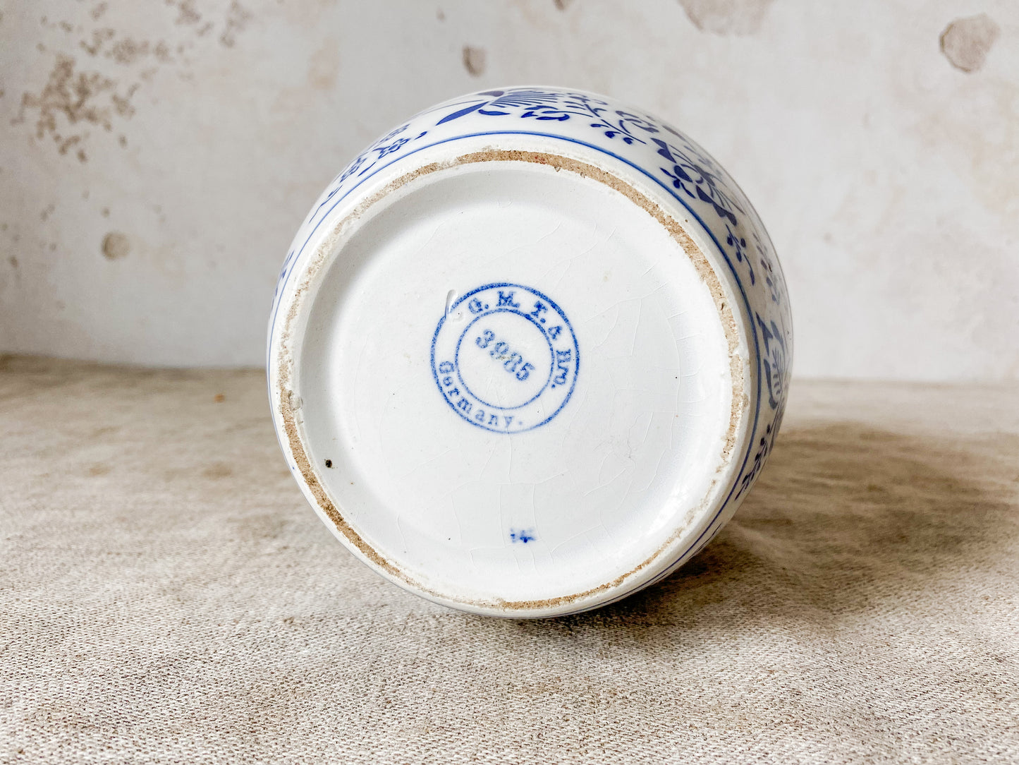 German Blue Onion Ceramic Barley Canister, c1900