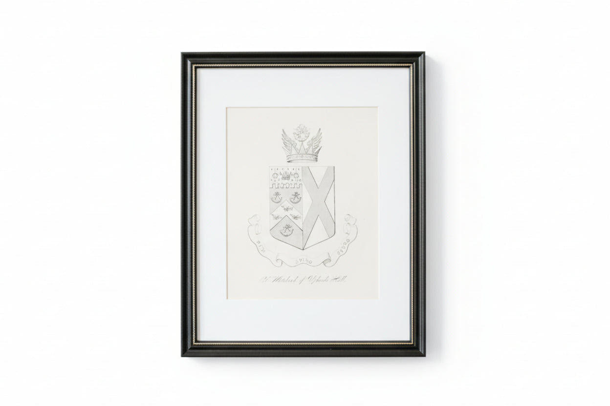 19th Century Coat of Arms of Col. Whitehead, Uplands Hall, Lancashire | Contemporary Black and Gilt Frame