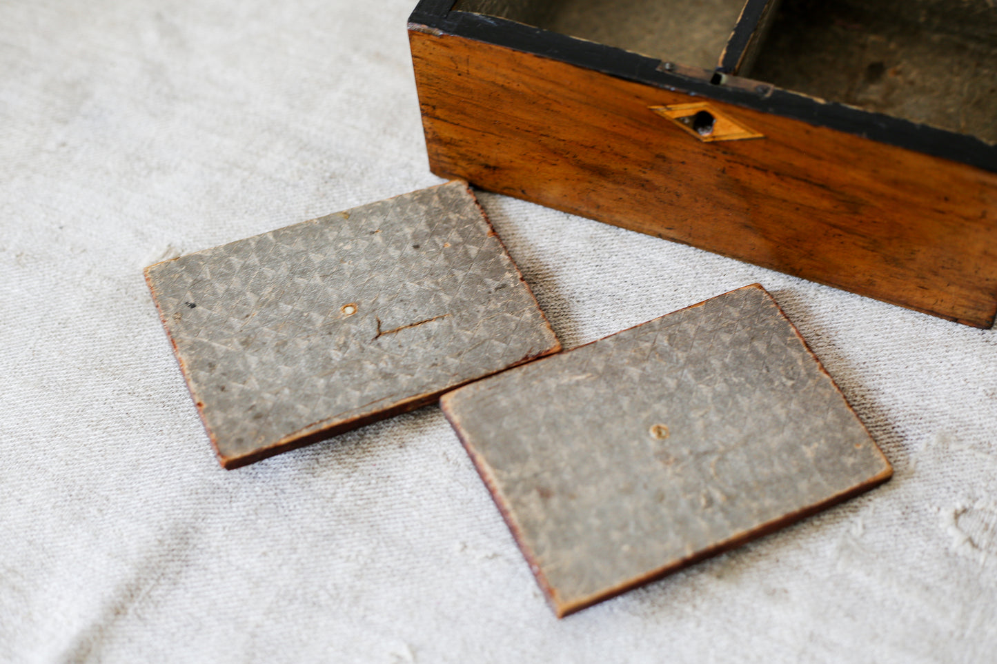 Antique Walnut Star Inlay Tea Caddy, c1860