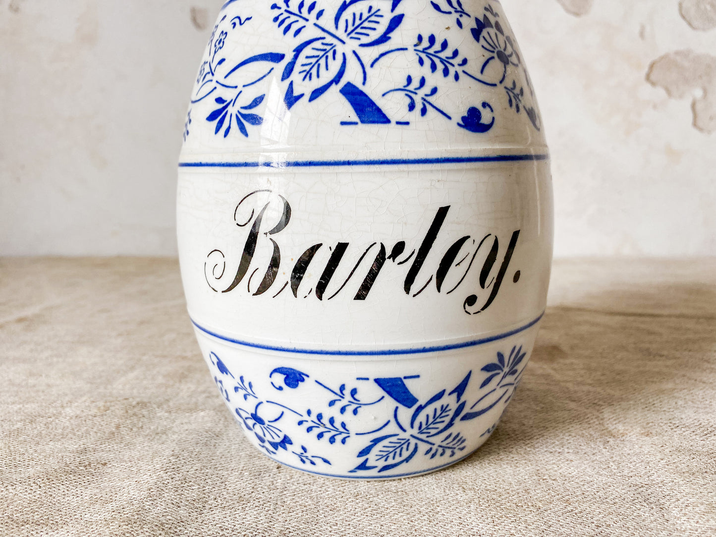 German Blue Onion Ceramic Barley Canister, c1900