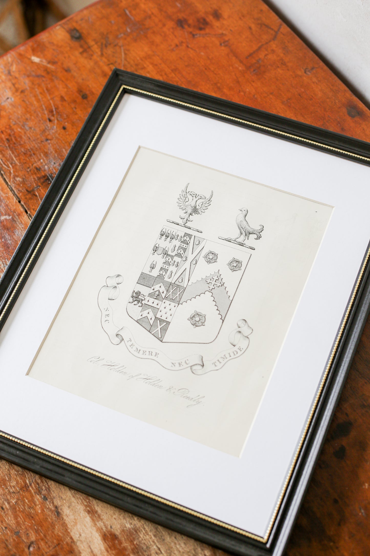19th Century Coat of Arms of Holden, Reedly House, Lancashire | Contemporary Black and Gilt Frame