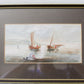 Antique 1877 Maritime Fishing Scene Watercolor Painting