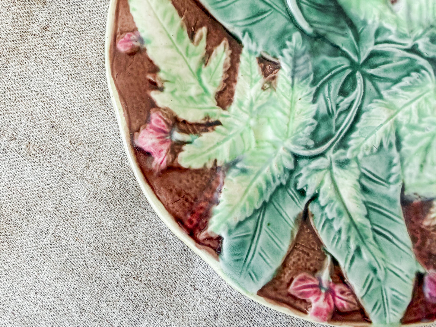 Antique Victorian Majolica Fern & Flower Plate, Attrib. to Thomas Forester, c1870