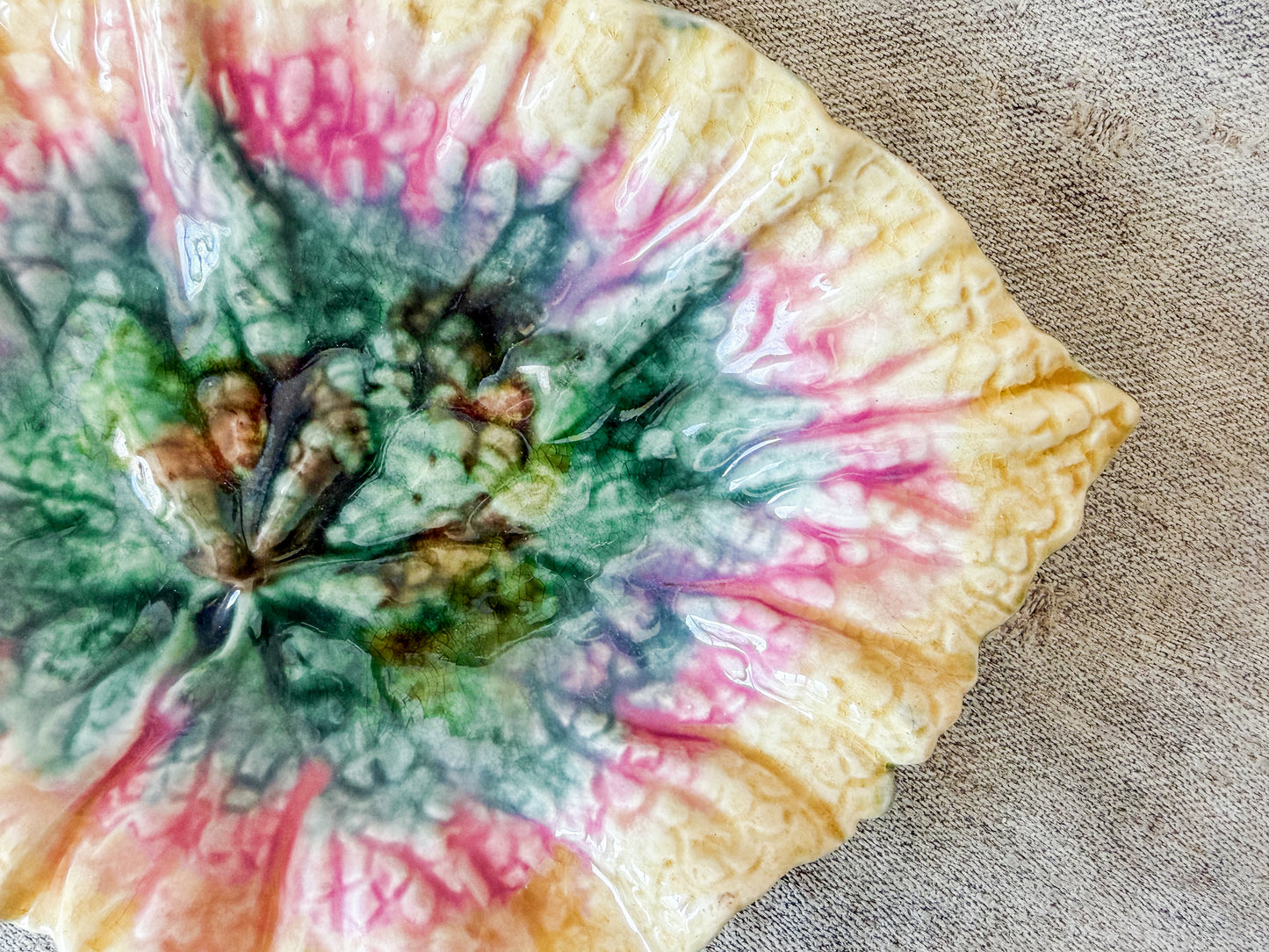 Antique Etruscan Majolica Begonia Leaf Tray by Griffin Smith & Hill, c1870