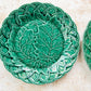 Set of 2 Antique Cabbage Leaf on Basket Greenware Majolica Plates
