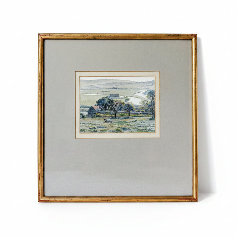 Signed Watercolor Painting of English Pastoral Scene with Sheep by Susan Jackman