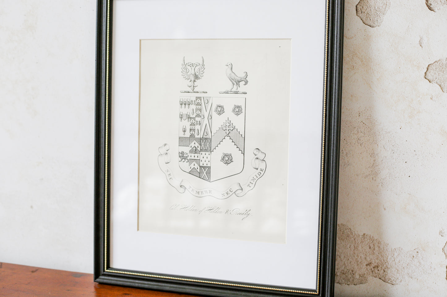 19th Century Coat of Arms of Holden, Reedly House, Lancashire | Contemporary Black and Gilt Frame
