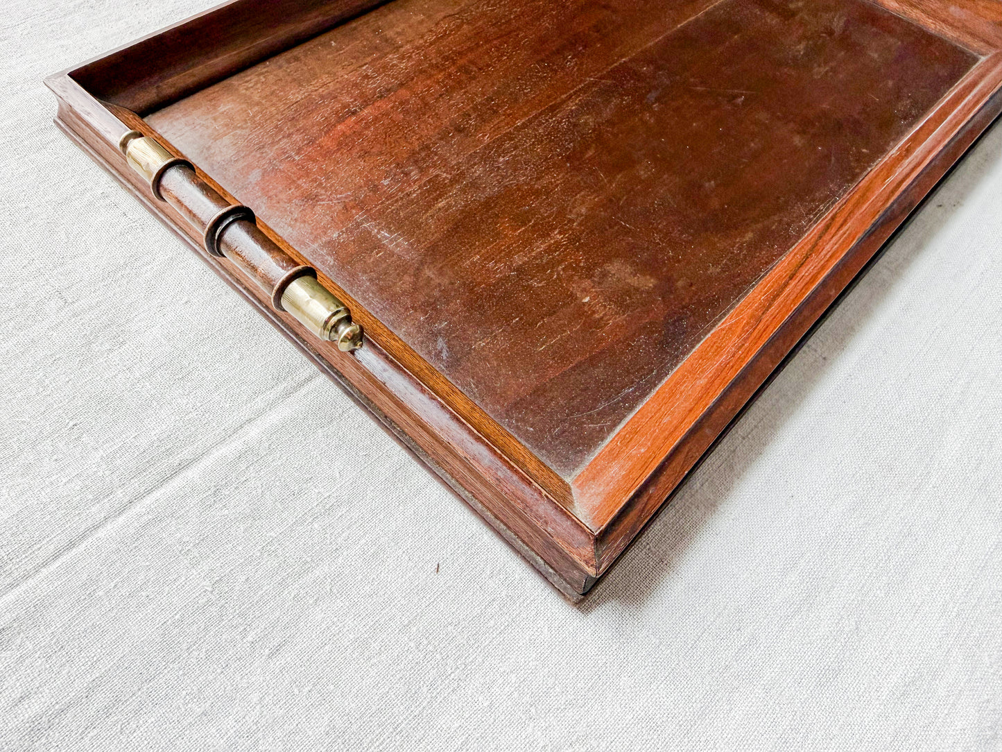 Edwardian Oak Serving Tray with Brass Handles, c1910