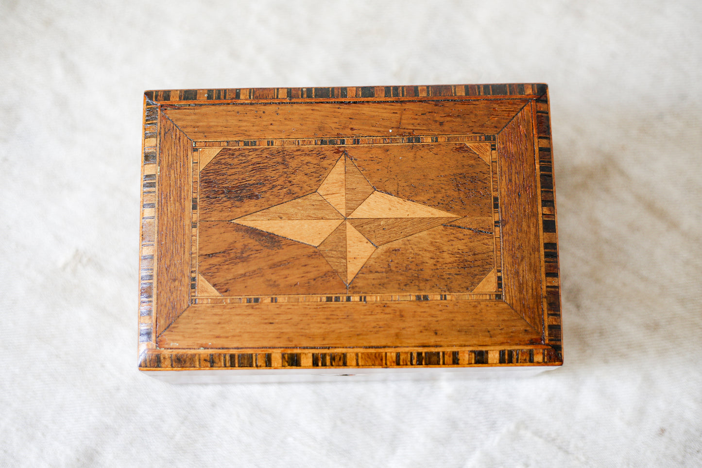 Antique Walnut Star Inlay Tea Caddy, c1860