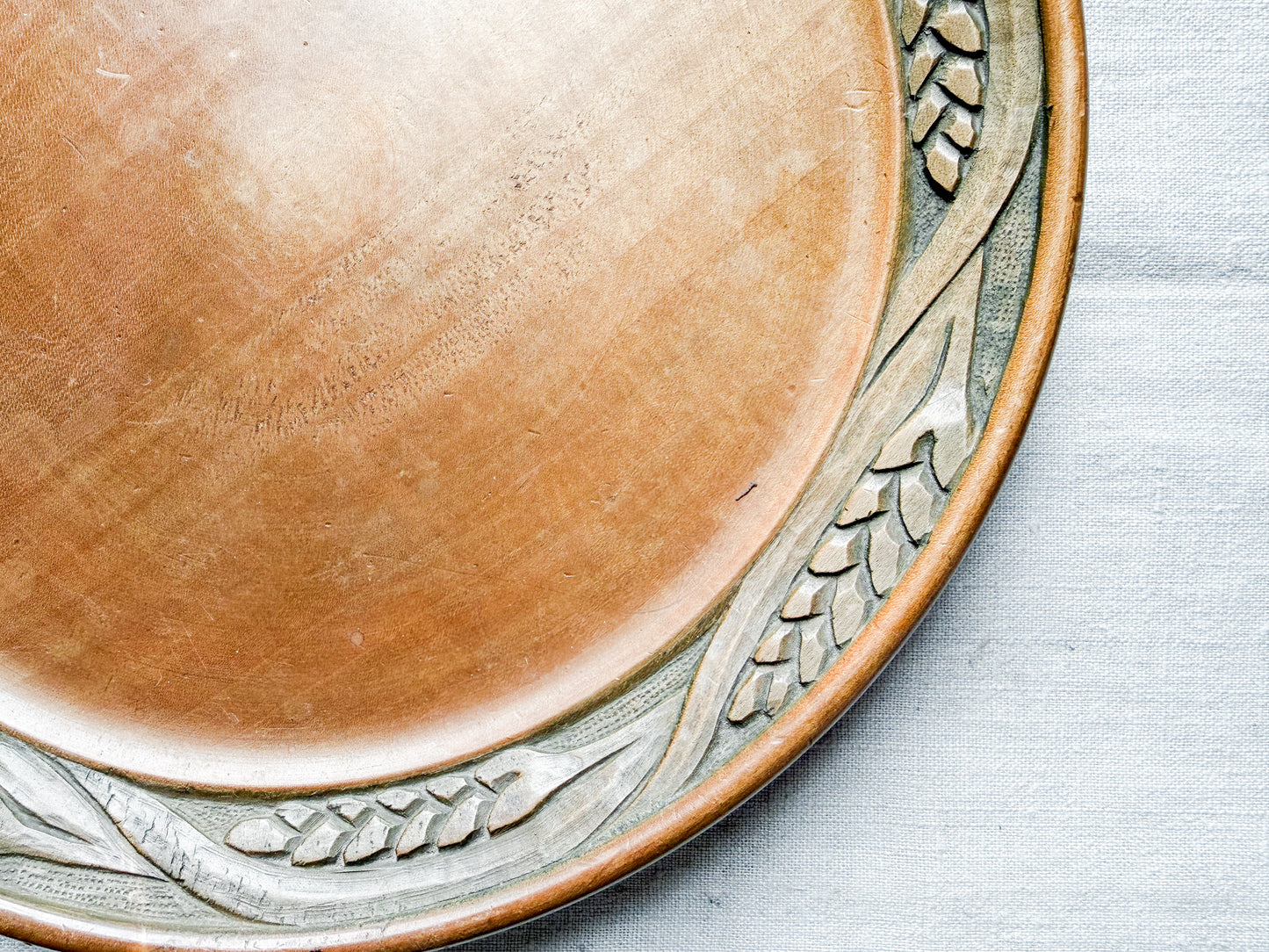 Carved Wheat Border Wooden Bread Plate, c1940