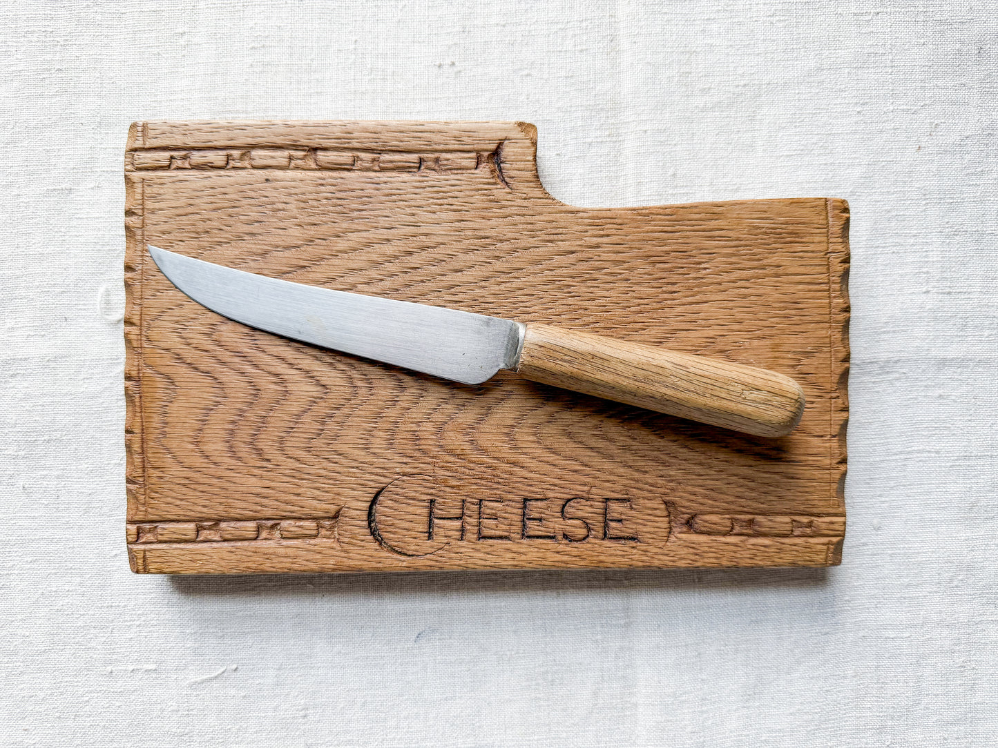 Vintage Carved Cheese Board with Fitted Knife by Bramhall Woodware