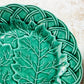 Set of 2 Antique Cabbage Leaf on Basket Greenware Majolica Plates