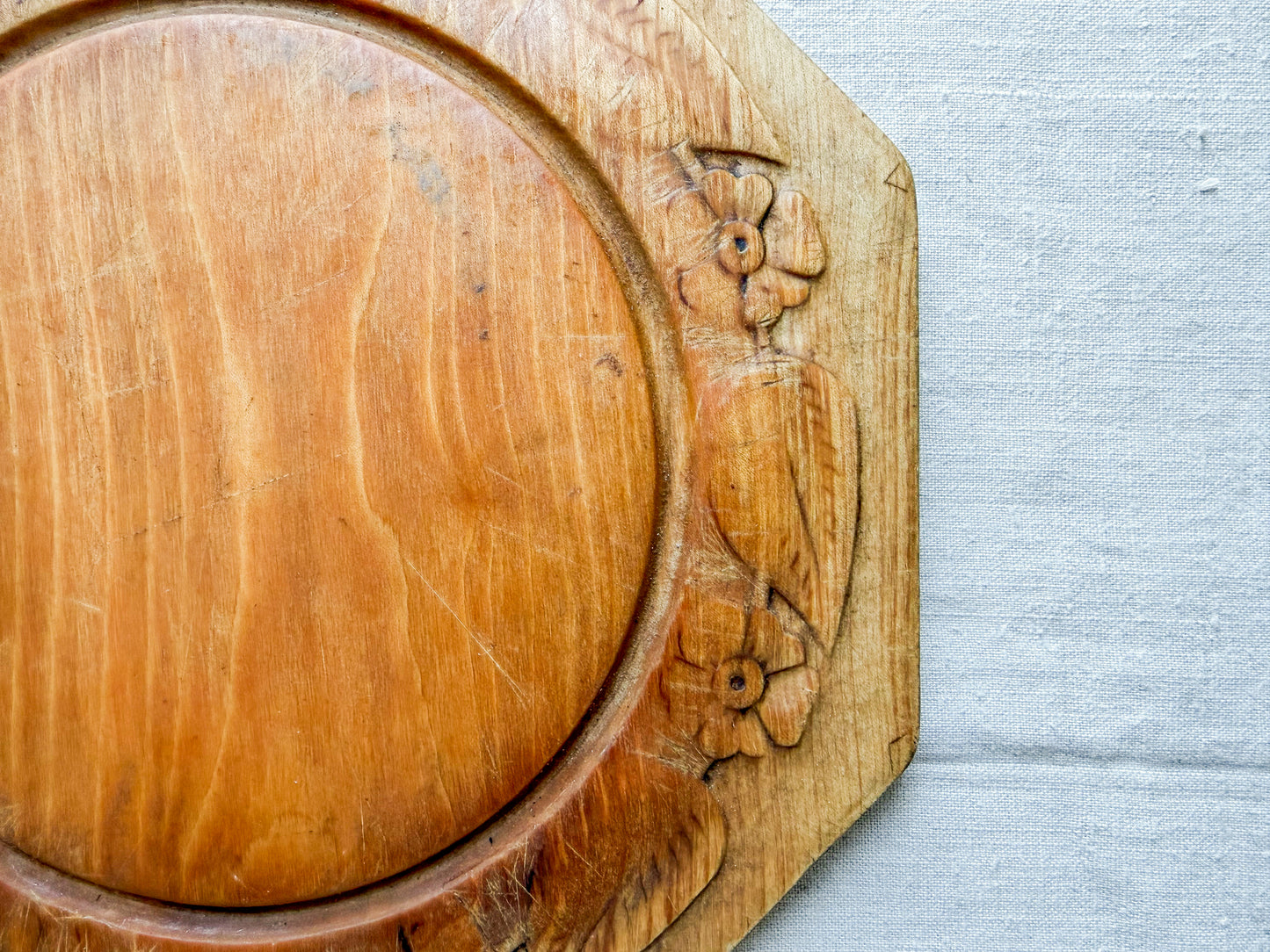 Octagonal Floral Carved English Bread Board, c1880