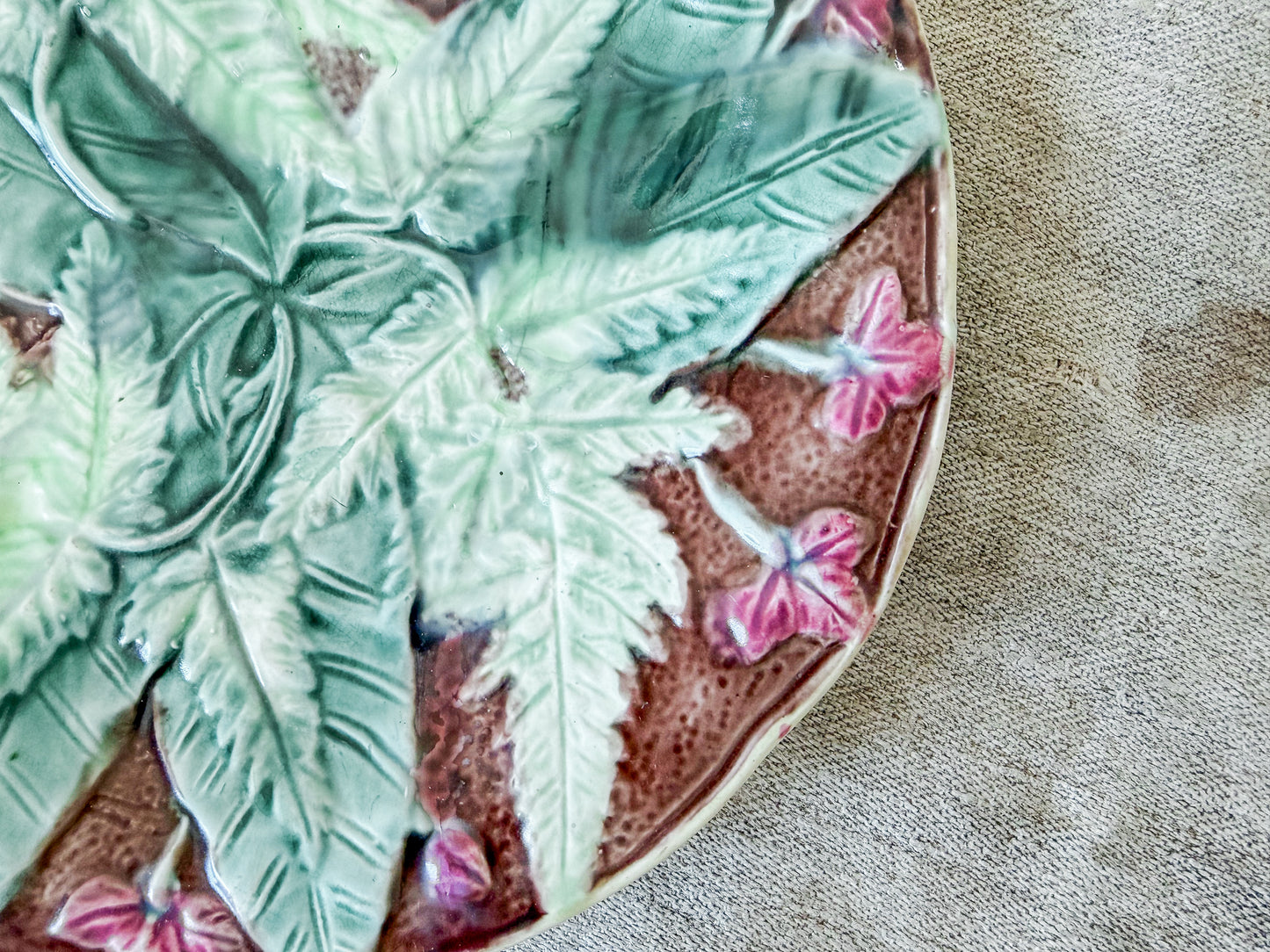 Antique Victorian Majolica Fern & Flower Plate, Attrib. to Thomas Forester, c1870