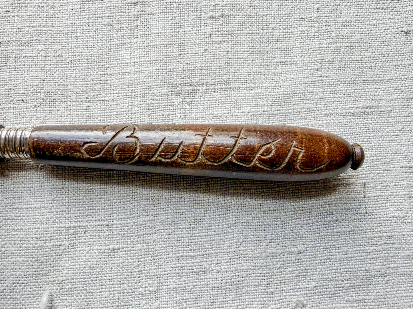 Midcentury Ornate Butter Knife with Carved Handle