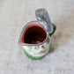 Antique Green & Pink Floral Majolica Jug with Pewter Lid
