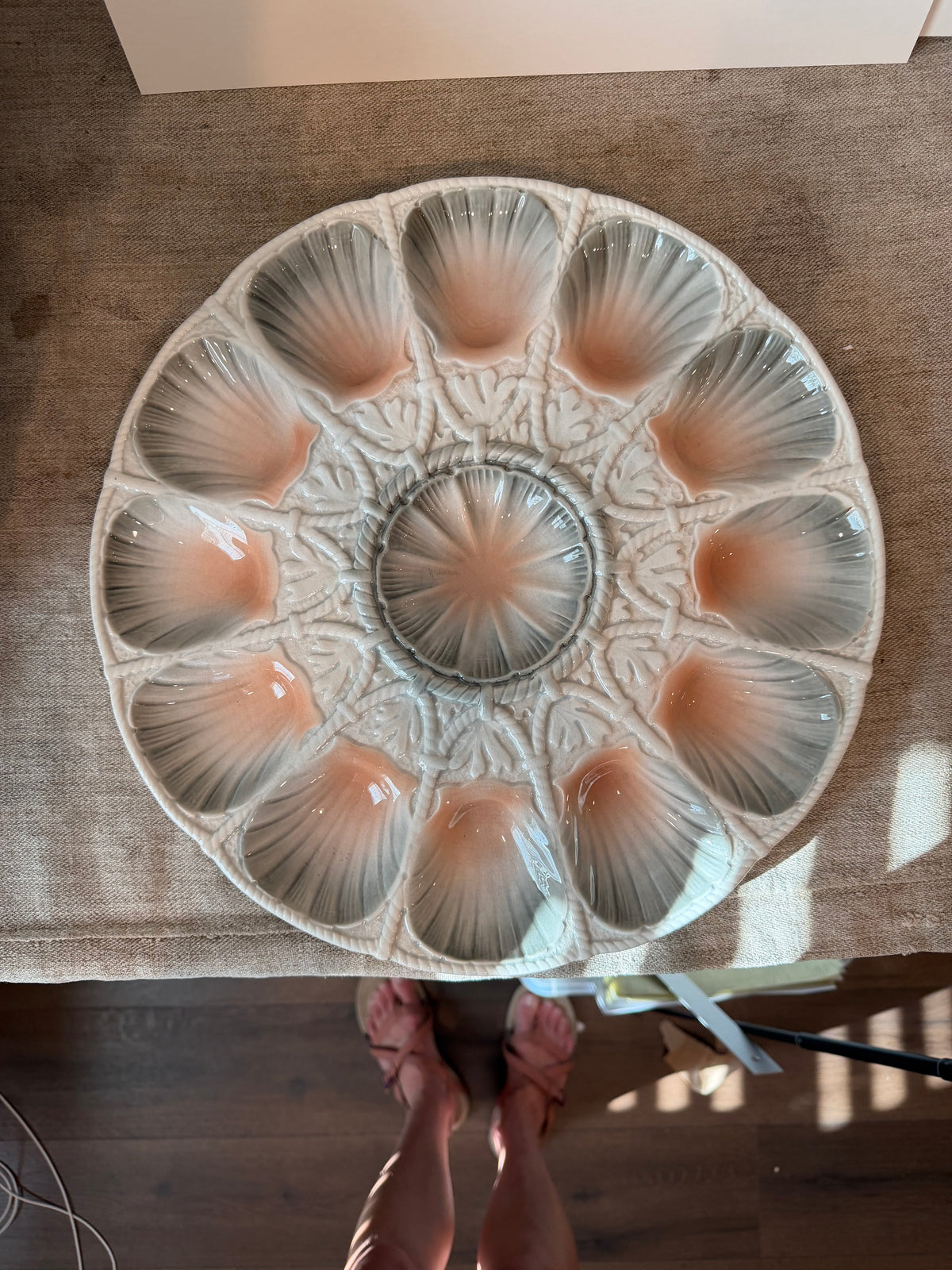 Sarraguemines 12-well master oyster server plate, c1920