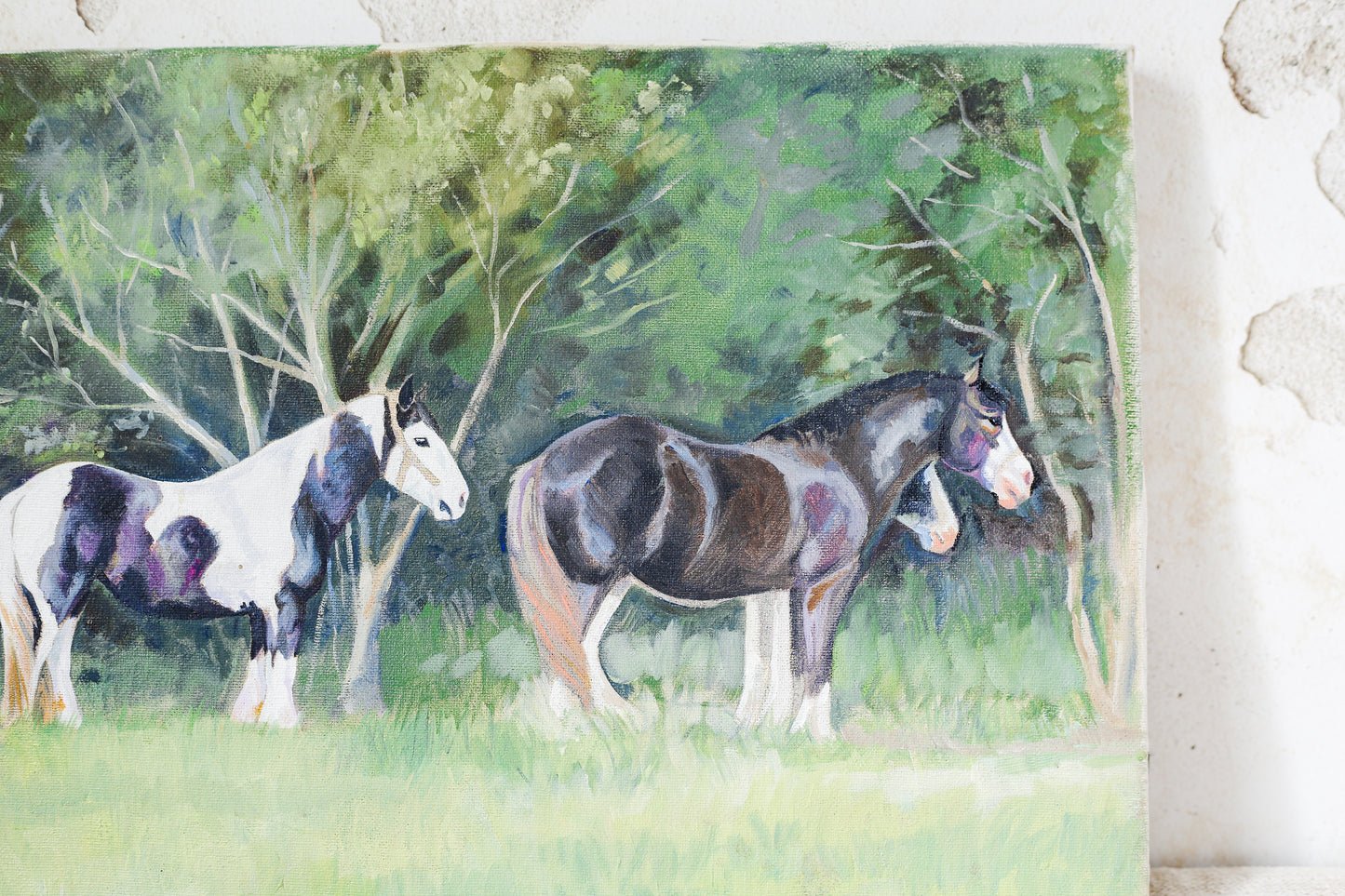 Acrylic Painting of English Draft Horses, Attributed to Glynis Mills